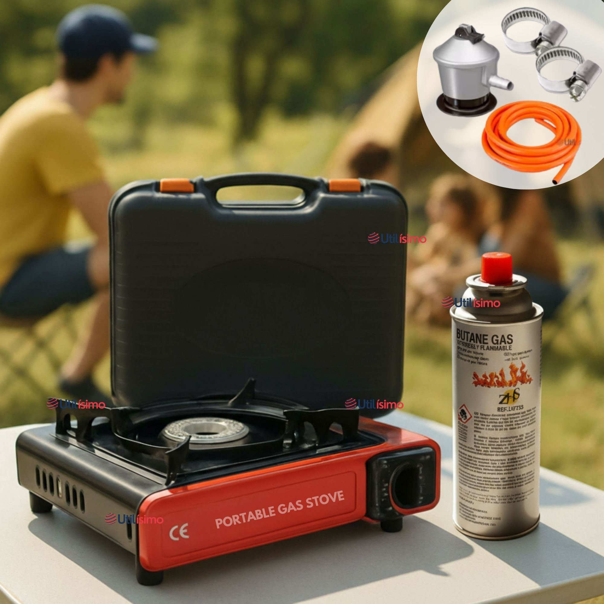 Line - Cocina Cocinilla Portátil Camping + Kit De Instalación Y Lata De Gas