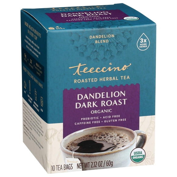 Té orgánico Teeccino Dandelion Dark Roast, 10 bolsitas
