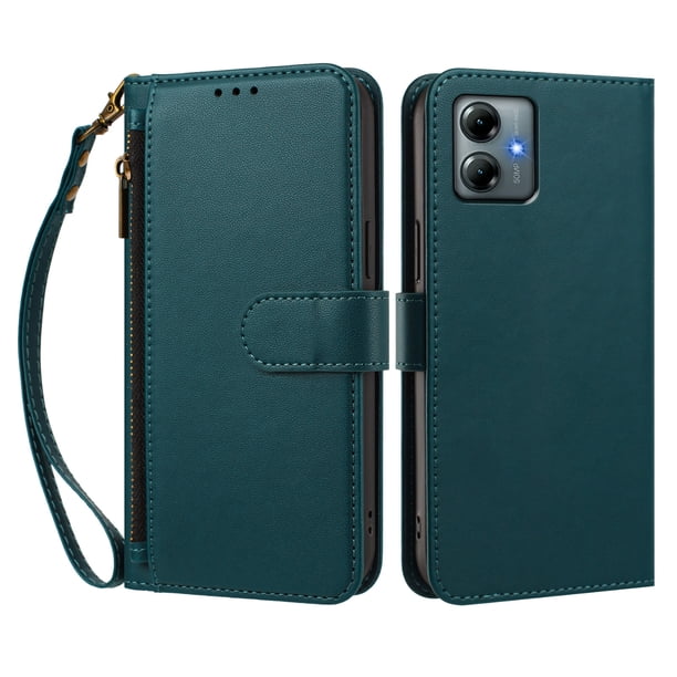 Funda Tipo Billetera para Motorola Moto G Play 2025 con Soporte y Bolsillo con Cierre Verde