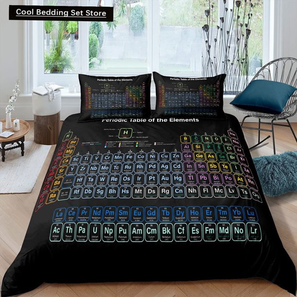 x1942 Bed SheetsPeriodic Table Duvet Cover Educational Science Chemistry Bedding Set for Students Teachers Element Table Quilt Cover 3-Piece Bedding Set (1 Duvet Cover + 2 Pillow Shams) nj1942
