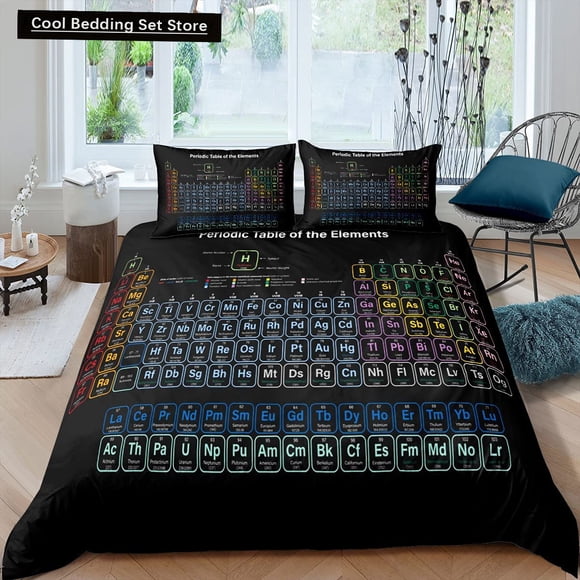 x1942 Bed SheetsPeriodic Table Duvet Cover Educational Science Chemistry Bedding Set for Students Teachers Element Table Quilt Cover 3-Piece Bedding Set (1 Duvet Cover + 2 Pillow Shams) nj1942