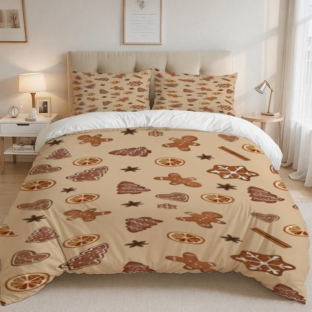 3pcs Christmas Gingerbread Man Digital Print Set | Polyester Skin-Friendly Fabric Bedroom/Guest Room Decor
