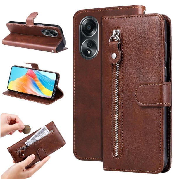 Funda con Cremallera para OPPO A58 4G, Carcasa Cartera de Cuero PU con Soporte y Tarjetero