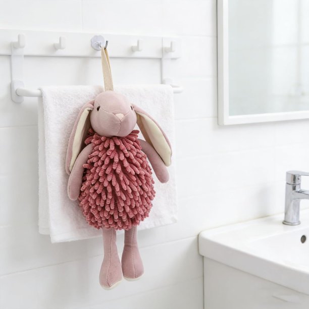 Toalla mano bolita felpa conejo secado rápido diseño animal 3D baño verde