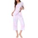 thumbnail image 2 of INSPIRE CHIC Conjunto de Pijama de Mujer con Tinte de Corbata Cuello en V Manga Corta Pantalones Capri Conjunto de Salón con Bolsillos M Azul Polvo, 2 of 6