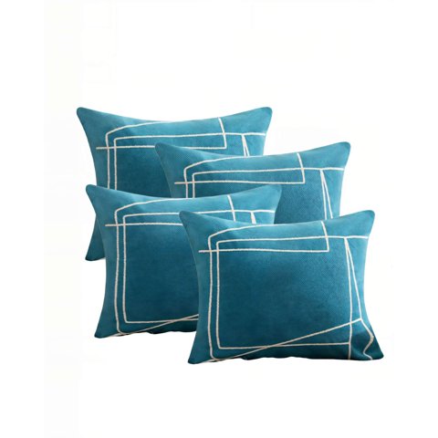 Genérico - Juego De 4 Fundas De Cojin 45Cmx45Cm Bordado De Linea Color Azul