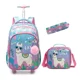 thumbnail image 1 of Children's School Backpack with Wheels Kids Wheeled School Bag Teenagers Bag Girls Canvas Backpack Travel Luggage Trolley Bags, 1 of 3