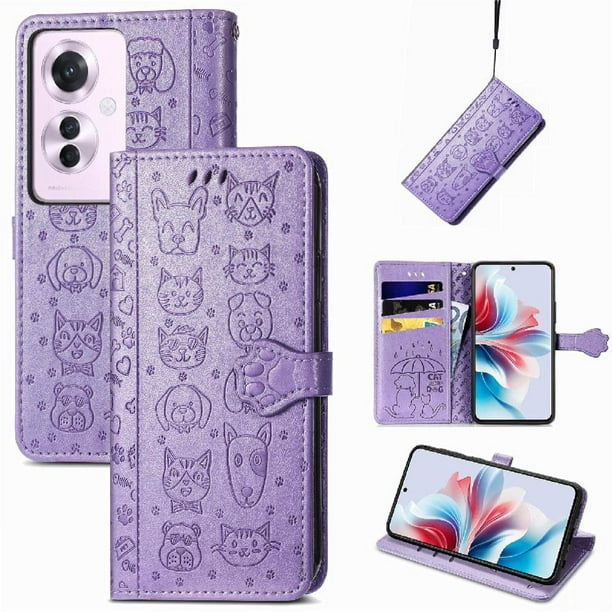 Funda Cartera FOXDOCK para OPPO Reno 11F 5G , Flip PU con Relieve de Gatos y Perros, Tarjetero y Soporte