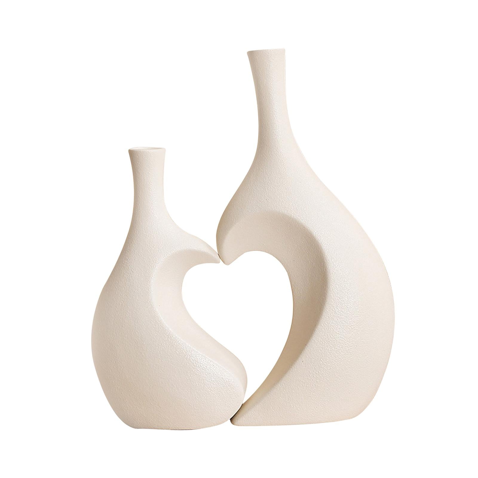 Bothyi - Juego De Jarrón De Cerámica, Jarrón Minimalista En Forma De Corazón Para Comedor, Casa, Granja, Blanco