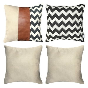 Elizabeth Peper - Pack 4 Cojines Decorativos Ecocuero Zigzag Negro 45X45