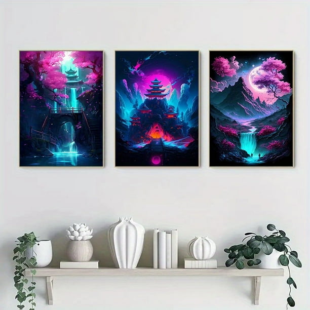3pcs Japanese Nature Landscape Wall Art Posters, Cherry Blossom Poster And Print, For Living Room Home Decor, No Frame
