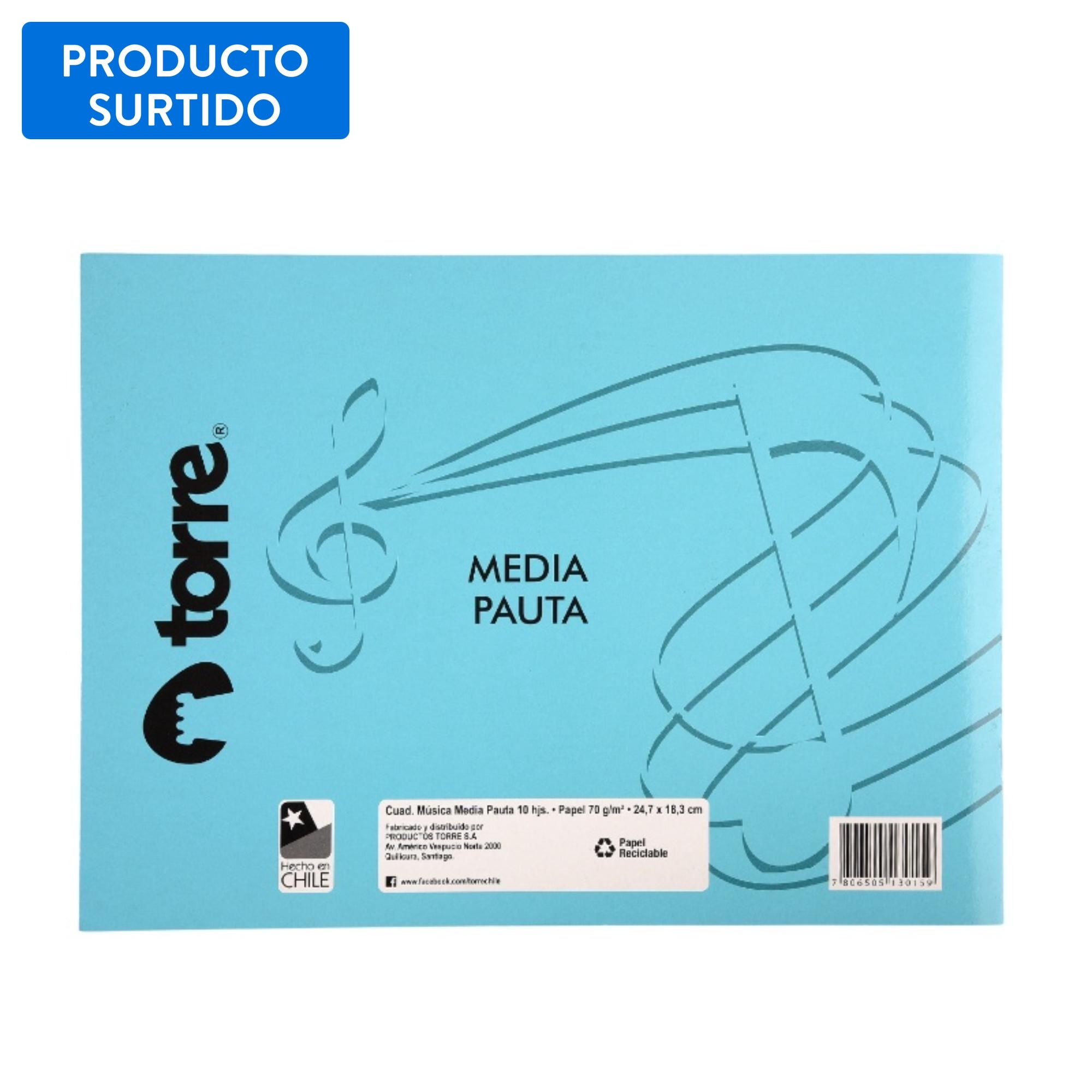 Cuaderno Cosido Musica Media Pauta 10h Azul/ Producto Surtido Torre