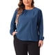 thumbnail image 1 of Agnes Orinda Tallas Grandes Ropa de Halloween para Mujeres Cuello Redondo Plisado Trabajo Oficina Blusas de Manga Larga Camisas 3X Azul, 1 of 6