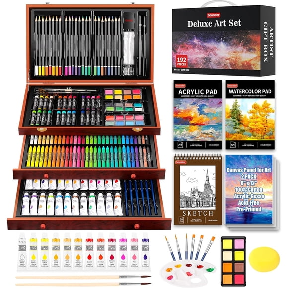 Set de Arte Soucolor 192 Piezas Caja Madera Acrílico A4
