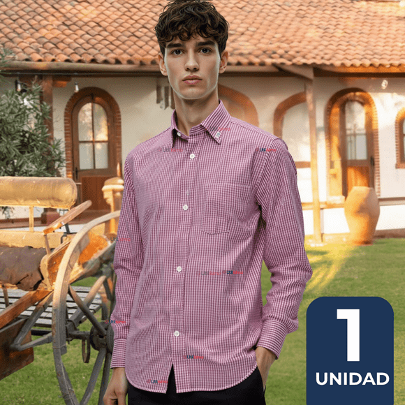 Camisa Huaso Cuadrillé Algodón Niño Juvenil Color Rojo
