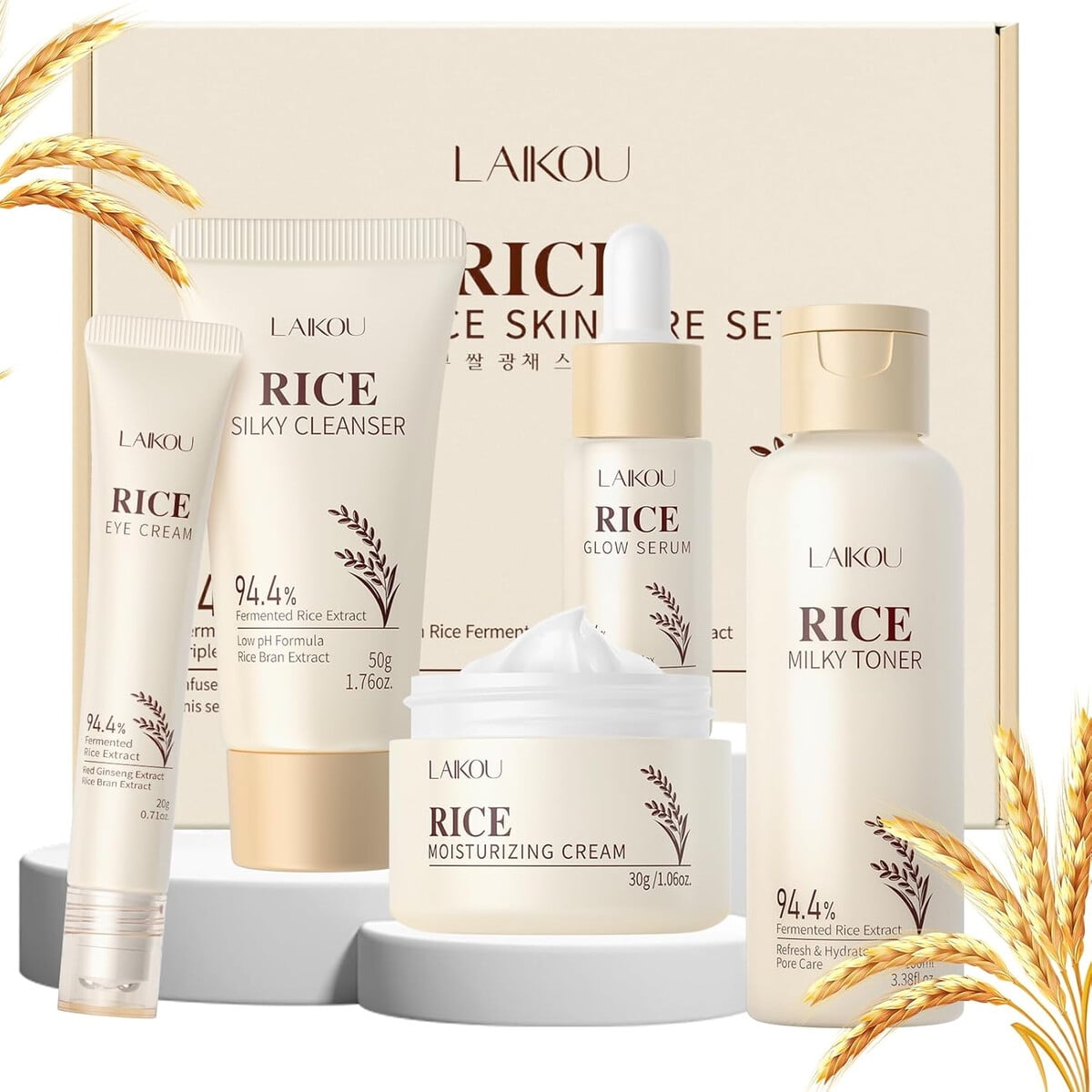 Set Cuidado Facial Laikou Rice Limpiador Tónico Serum Crema