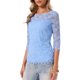 thumbnail image 4 of INSPIRE CHIC Blusa de Encaje Floral de Halloween para Mujer, Manga 3/4, Cuello Redondo, Talla L, Azul Cielo, 4 of 6