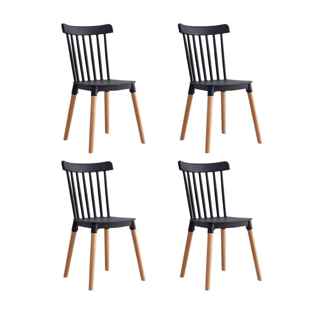 Vitelio - Pack 4 Sillas De Comedor Windsor Negro