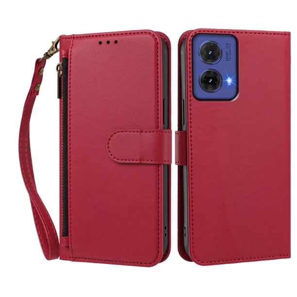 Funda Tipo Billetera para Motorola Moto G85 5G con Soporte y Bolsillo con Cierre Rojo