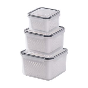 Magideal - De 3 Contenedores De Comida Apilables Con Tapa, Fiambreras, Escurridor Extraíble Sin Bpa, Contenedores Para Preparación De Comidas, Contenedores Cuadrado