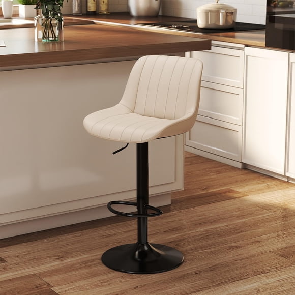 Taburete De Bar Ajustable Giratorio De Pu Color Beige