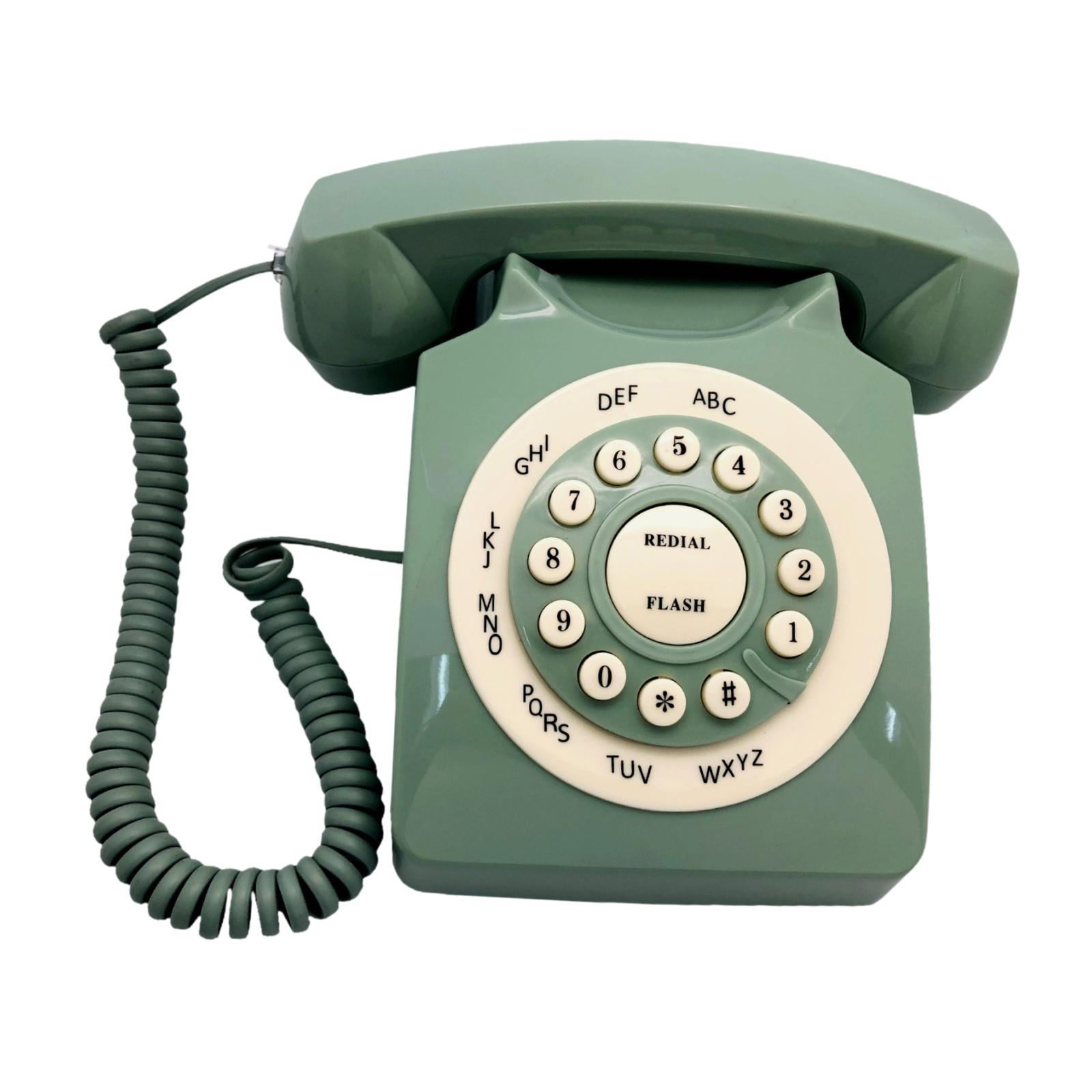 Magideal - Teléfono De Línea De Estilo Retro, Teléfono Fijo Con Botón Pulsador, Función De Rellamada Antigua, Teléfono Fijo Con Cable Para Casa Y Verde