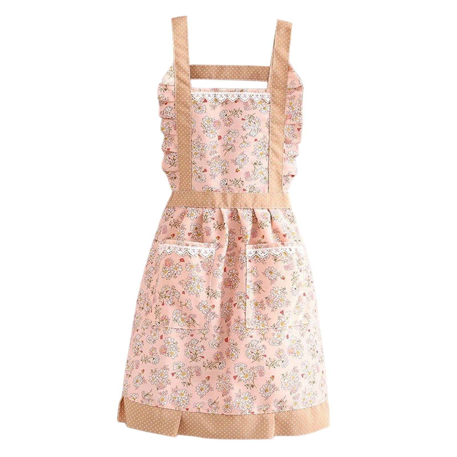 Magideal - Delantal De Cafetería Delantal De Chef Para Mujer De Moda Con Dos Bolsillos Delantal De Servicio Liviano Delantal De Cocina Para Mujeres Jardinería Ni Rosa