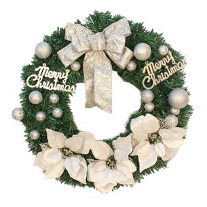 Magideal - Corona De Navidad De 40 Cm Con Bolas, Adornos De Lazo, Corona De Flores, Corona De Navidad Para Año Nuevo, Pared, Centro Comercial, Puerta, Decoración Blanco