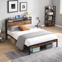 M&Ms - King Size Metal Platform Bed Frame With Wooden Headboard And Footboard With Usb Liner, No Box Spring Needed, Large Under Bed Storage, Easy Assemble