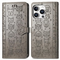 Funda Cartera Foxdock Para Iphone 16 Pro Max , Flip Pu Con Relieve De Gatos Y Perros, Tarjetero Y Soporte