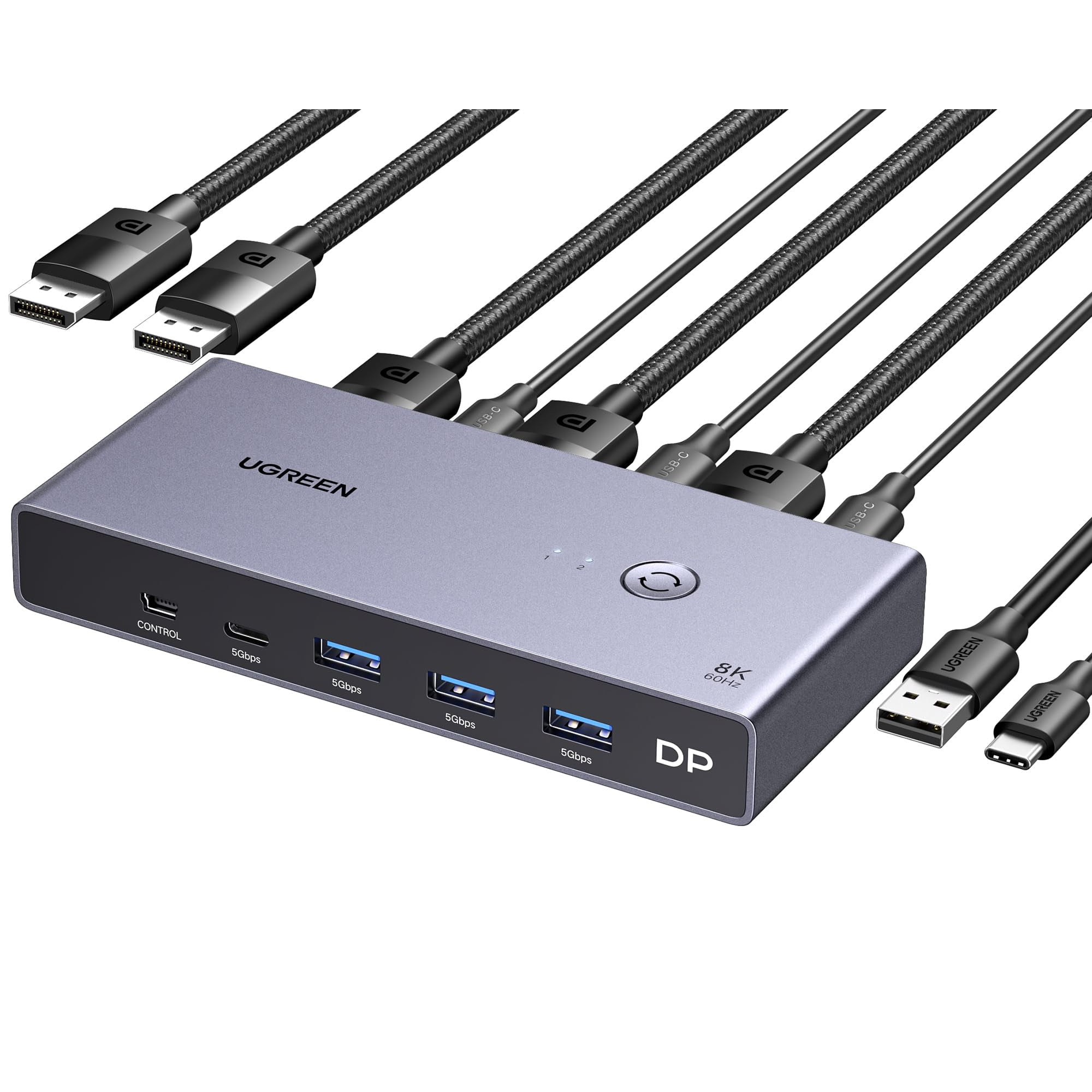 Conmutador Kvm Ugreen 8k Displayport Dp 1.4 4 Usb 3.0 8k @60hz