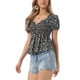 thumbnail image 4 of INSPIRE CHIC Blusa Floral para Mujer de Regreso a Clases Cuello Corazón Manga Corta Abullonada Top Peplum Fruncido Negro Floral S, 4 of 6