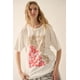 thumbnail image 2 of Camiseta Fashnzfab Duo Flowers Vintage-Wash Oversized Marfil, 2 of 5