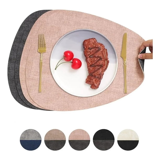 Set 4 Individuales Ecocuero Impermeables Antimanchas Reversibles Jaspeado Rosado