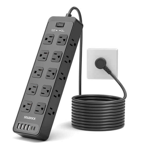 Cable Power Strip Solidock de 20 salidas, 6 puertos USB, 4,5 m