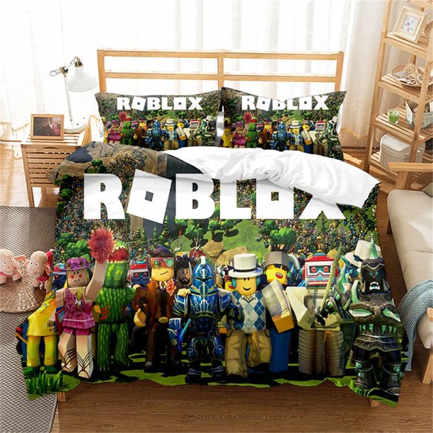 Duvet Cover Set 3Pcs ROBLOX Bedding Set Soft Microfiber Easy Care Quilt Cover Witn 2 Pillow Cases for Teens Girls Kids Reversible Duvet Set ROBLOX 01)