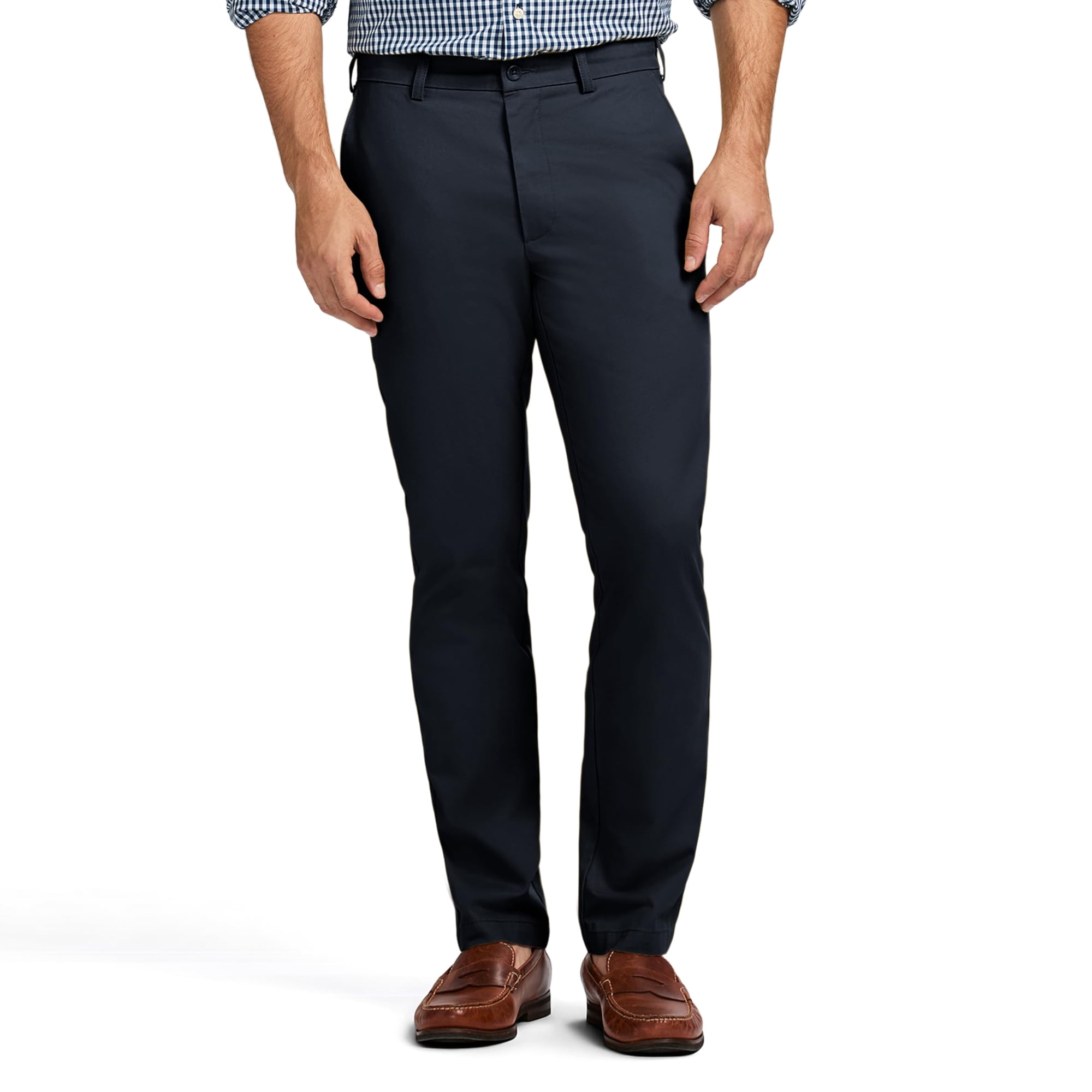 Pantalones Chino Americanos Izod Para Hombre, Corte Recto De Frente Plano, Azul Marino