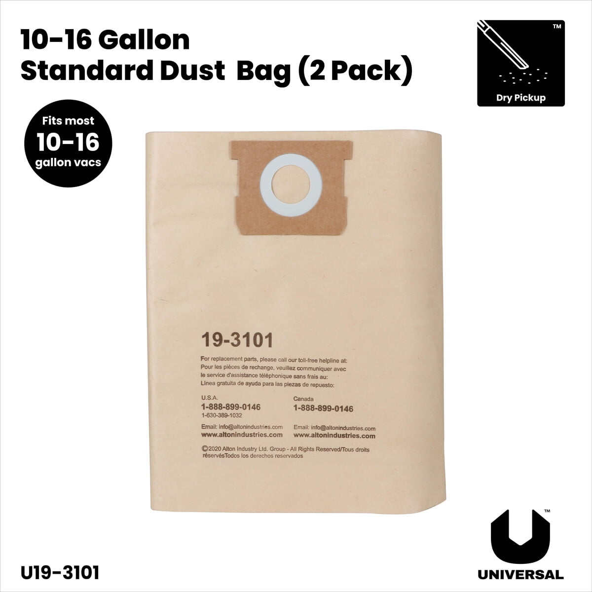 Vyseglobal - Bolsa Universal Polvo 1016 Galones 2 Pack Para Aspiradora