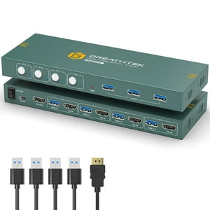 Conmutador Kvm Greathtek Usb 3.0 Hdmi 4K @60Hz Para 4 Ordenadores Y 1 Monitor