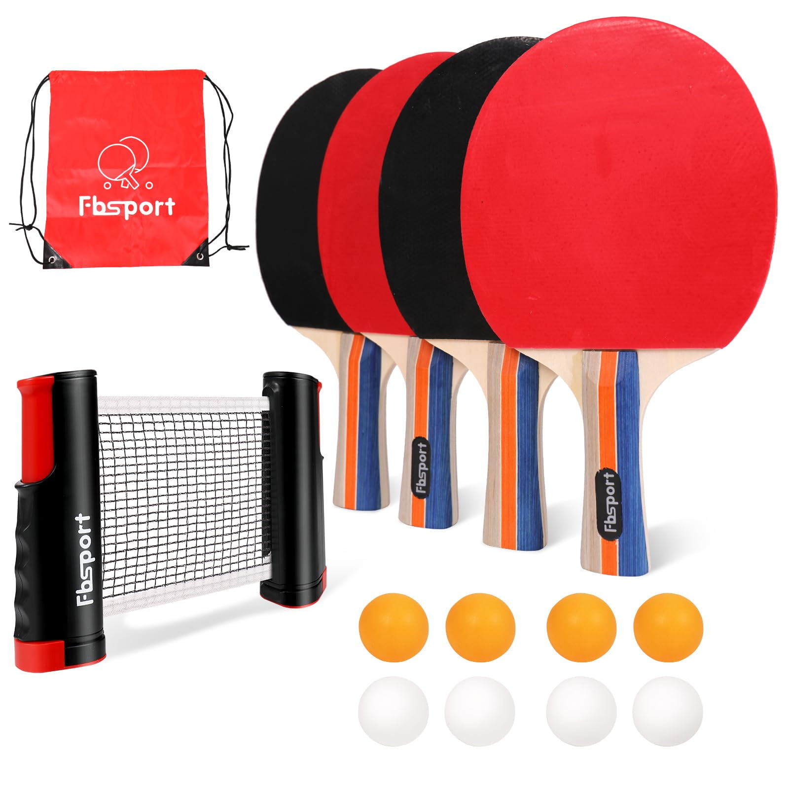 Set De Palas De Ping Pong Fbsport Para Tenis De Mesa Con 4 Raquetas Y 8 Pelotas