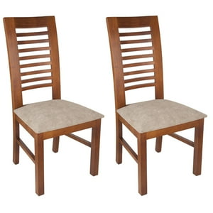 Arthome - Pack 2 Sillas Luciana Madera Color Miel Tapiz Cafe Jaspeado