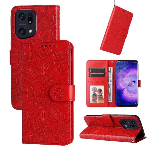 Funda tipo cartera FOXDOCK para OPPO Find X5 Pro , diseño girasol en relieve, cuero PU, cierre magnético, soporte y tarjetero