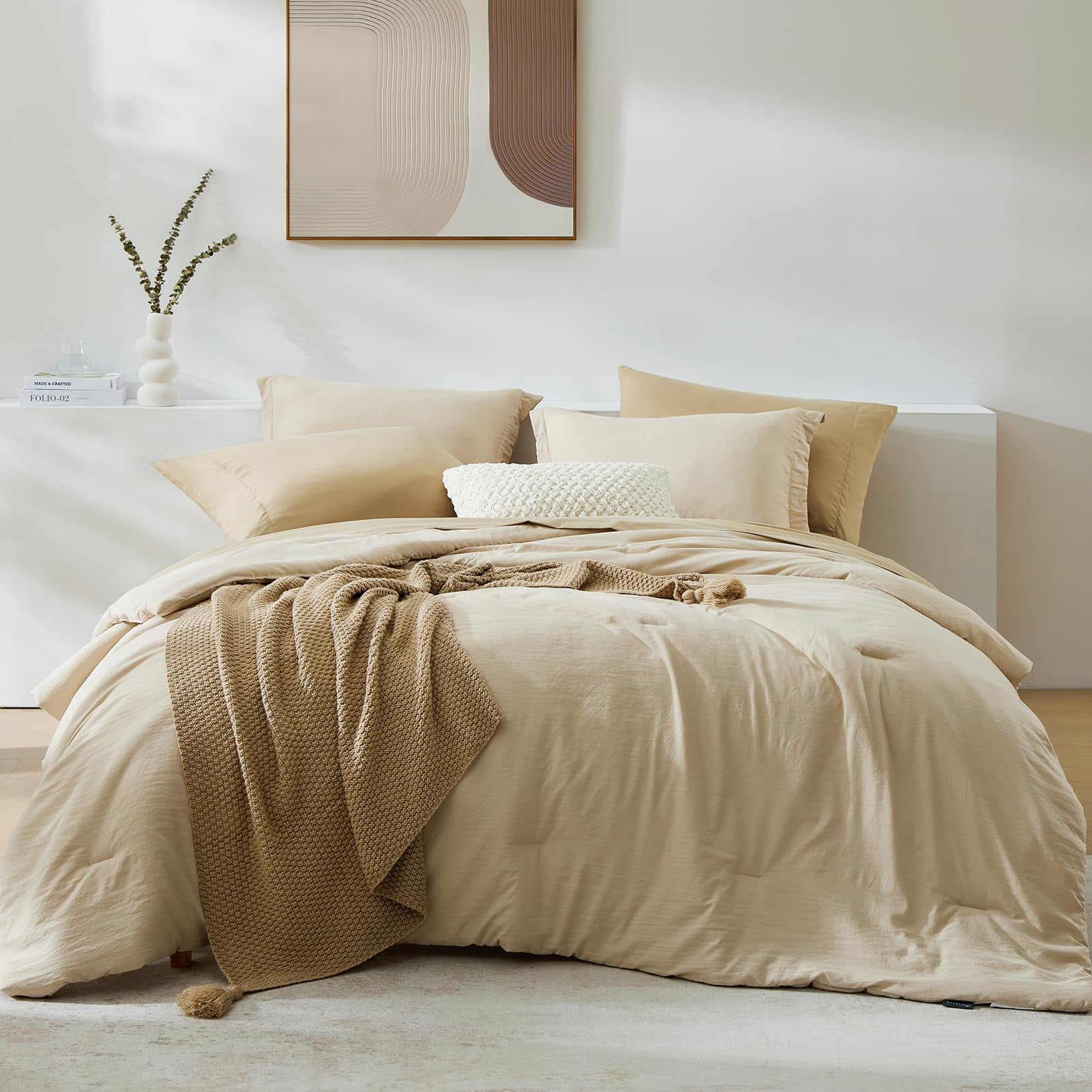 Juego De Edredón Wrensonge, Tamaño Queen, Beige, 7 Piezas, Para Todas Las Estaciones