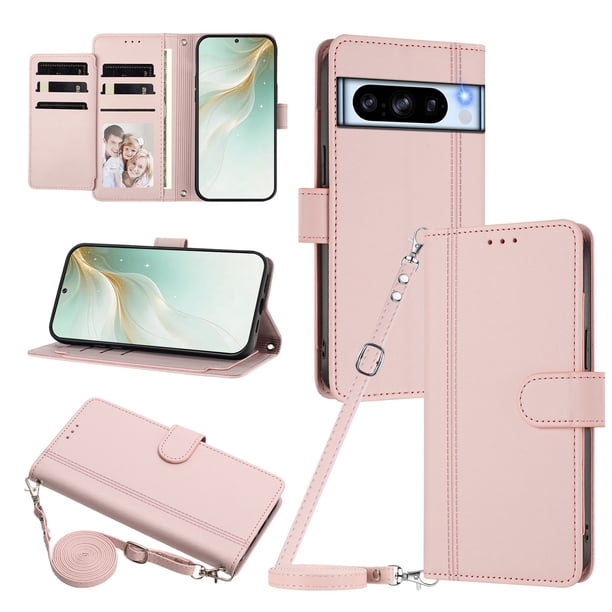 Funda Billetera para Google Pixel 8 Pro, Cuero Sintético con Cierre, Rosa