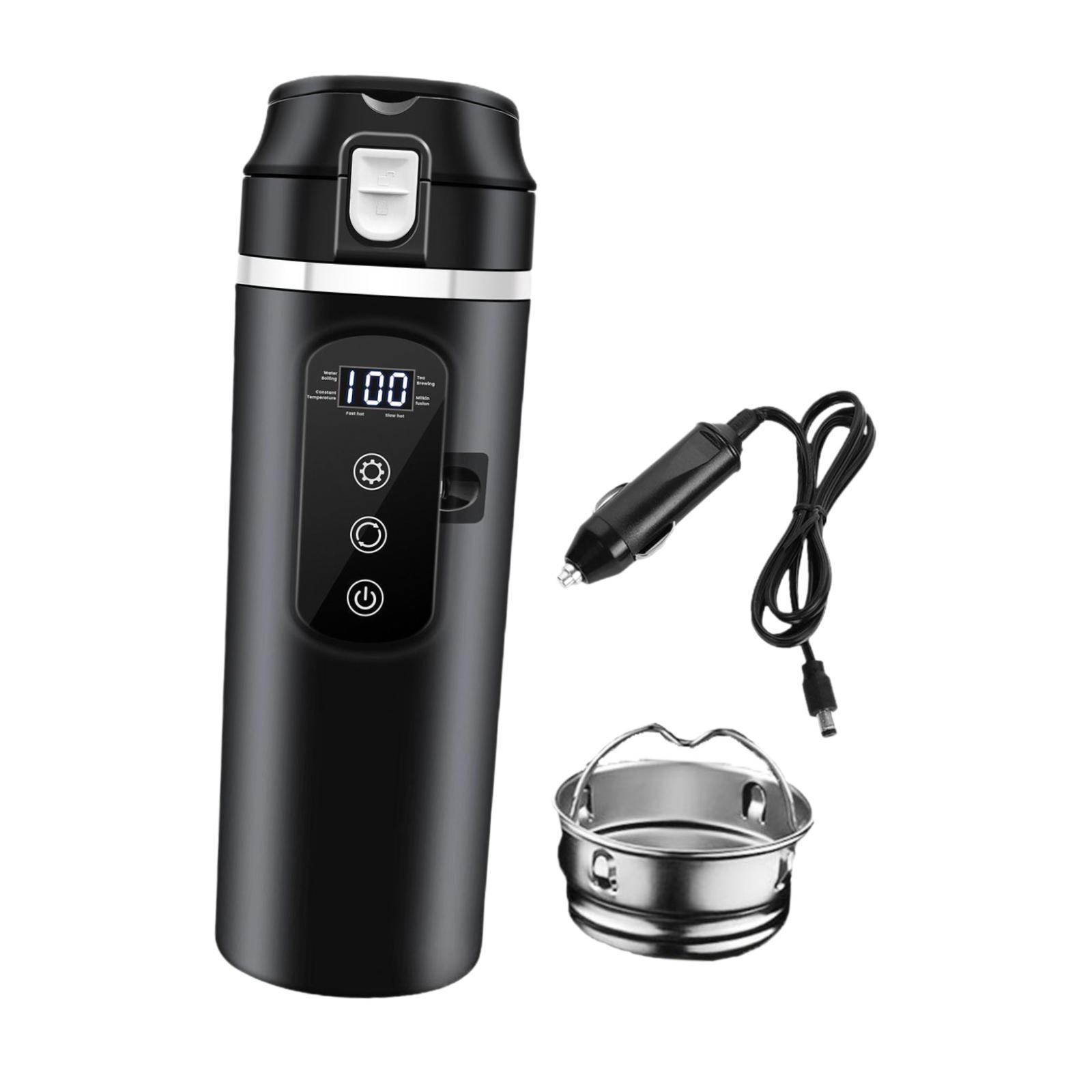 Bothyi - Calentador De Acero Inoxidable Para Coche, Hervidor De Agua De 12V Y 24V, Taza Para Trabajo, Camping, Escuela, Negro