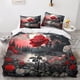 thumbnail image 2 of Funda nórdica de rosas rojas para niños, ropa de cama 3D con diseño de llamas de rosas, funda de edredón para niñas, niños y adolescentes con almohada, 3 piezas, microfibra suave con cremall, 2 of 3