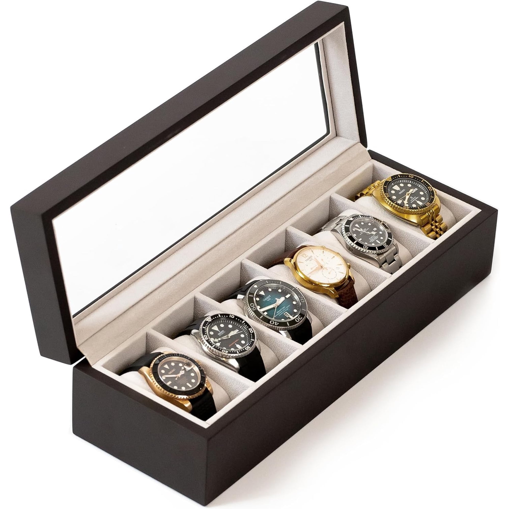 Case Elegance - Caja Organizadora Para Relojes Elegance, Madera Maciza De Espresso