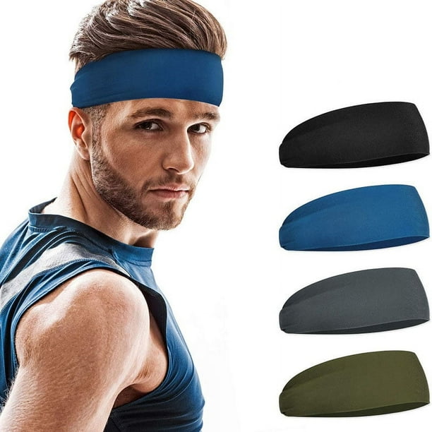Diadema (paquete de 4), banda para el sudor y deportiva para hombre para correr, ciclismo, yoga y baloncesto. Diadema elástica que absorbe la humedad.