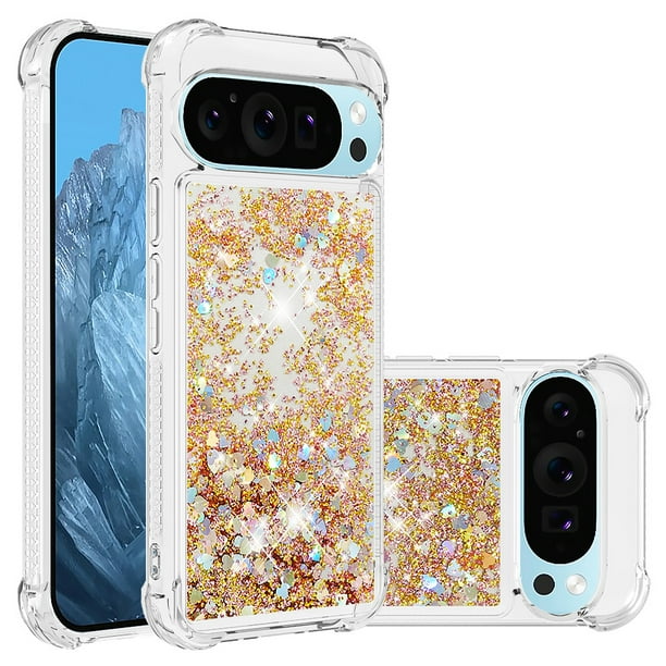 FOXDOCK Funda Glitter Líquida para Google Pixel 10 con Anillo Brillante, TPU Antichoques y Esquinas Reforzadas, Soporte