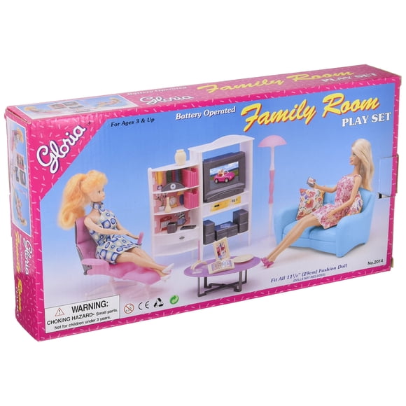 Habitación familiar Gloria de Doll House Furniture con TV, sofá y otomana